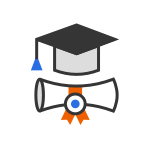 Diploma and graduation hat icon